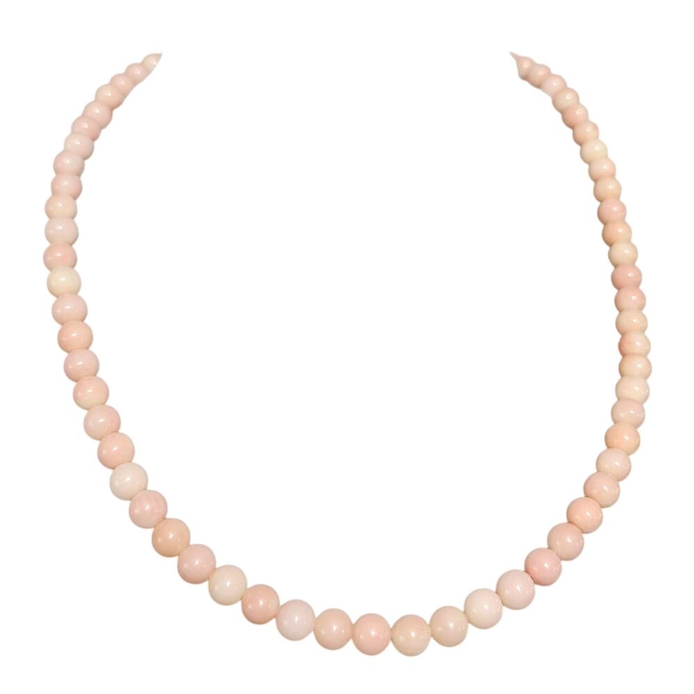 Vtg Genuine Angel Skin Pink Coral Bead Necklace 925 Sterling Silver Clasp 16"